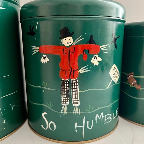 Mid-Century Scenic Canisters Farmhouse Kitchen Canisters by Ransburg Set of 4 - Picture 2 of 10